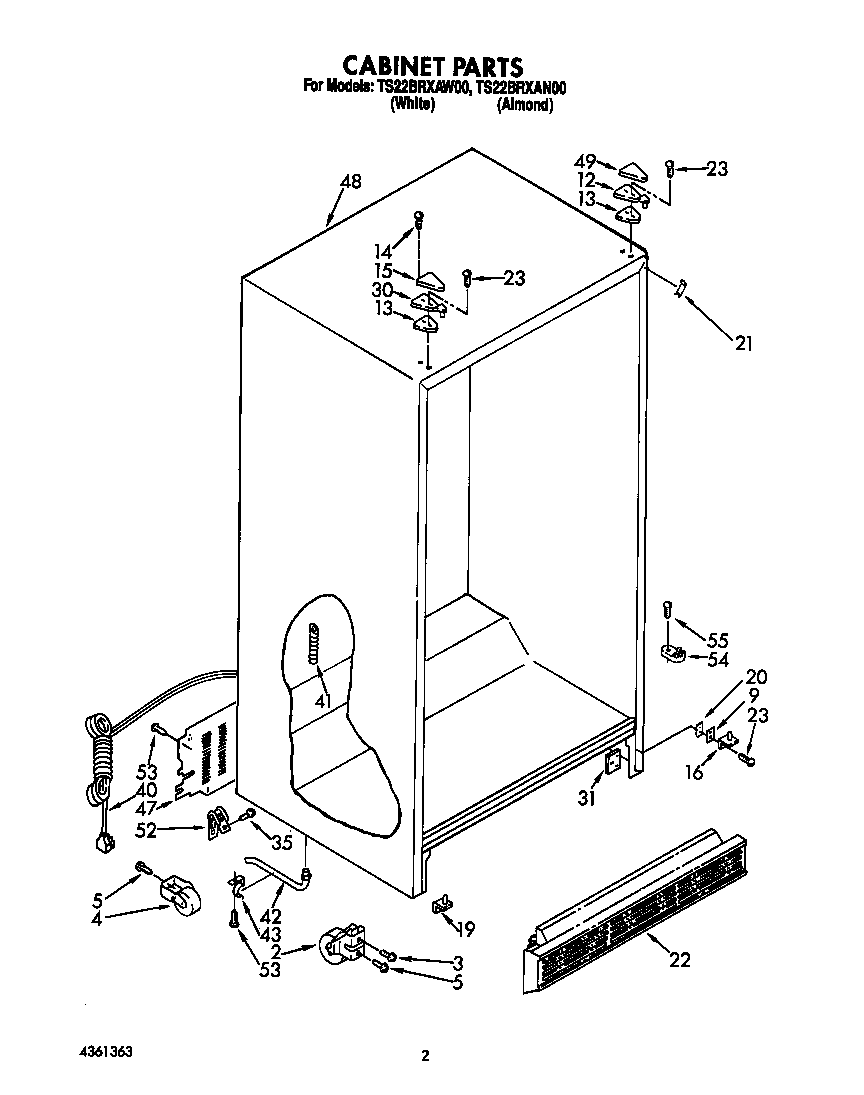 Whirlpool TS22BRXAW00 cabinet diagram