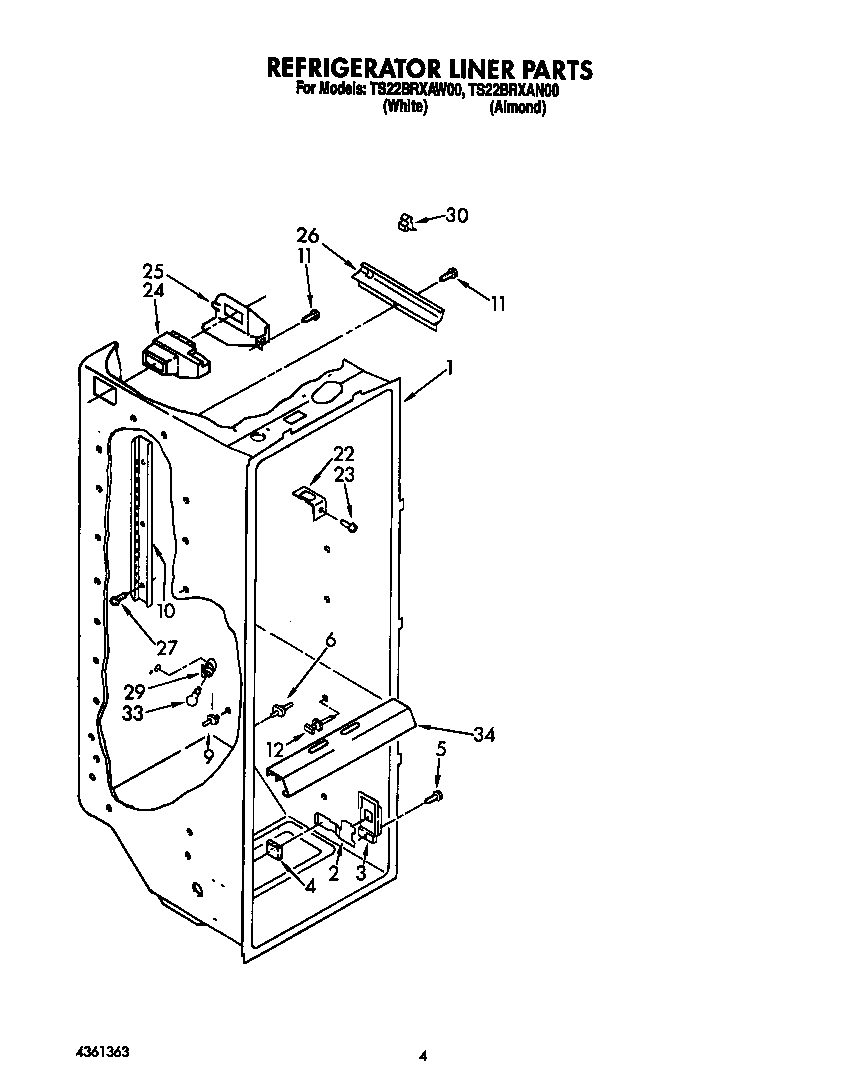 Whirlpool TS22BRXAW00 refrigerator liner diagram