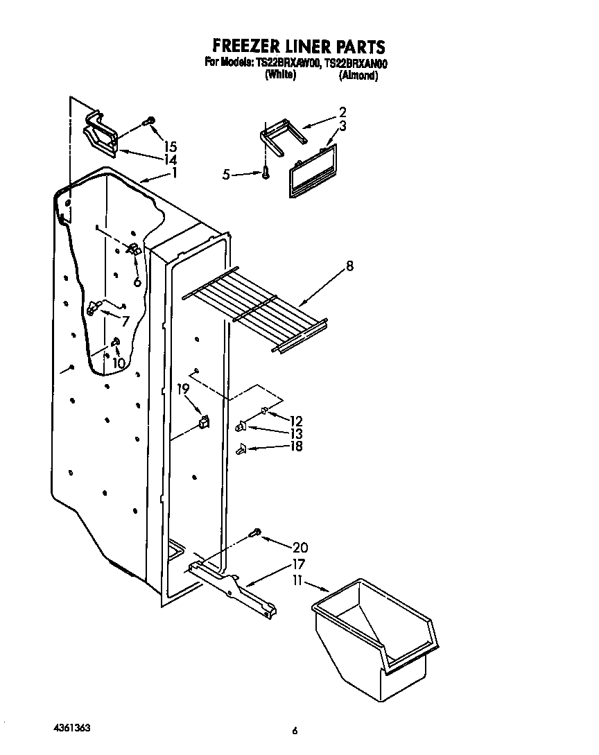 Whirlpool TS22BRXAW00 freezer liner diagram
