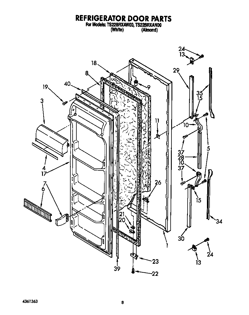 Whirlpool TS22BRXAW00 refrigerator door diagram