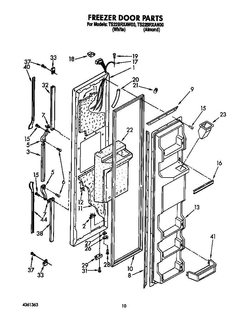 Whirlpool TS22BRXAW00 freezer door diagram