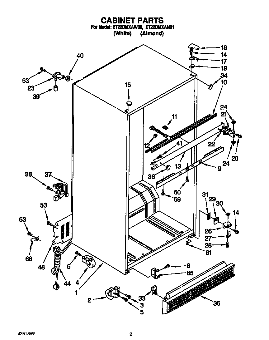 Whirlpool ET22DMXAW00 cabinet diagram