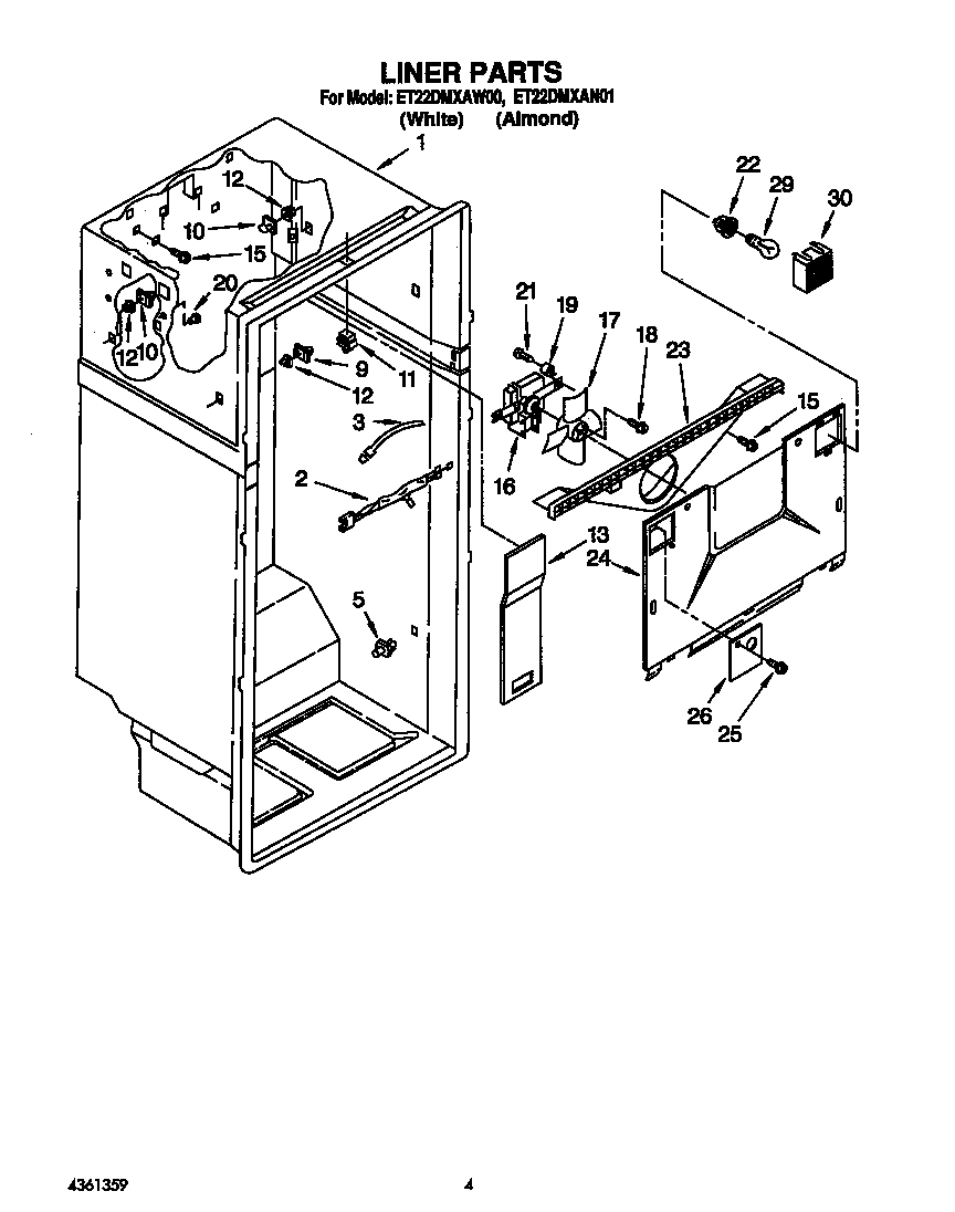 Whirlpool ET22DMXAW00 liner diagram