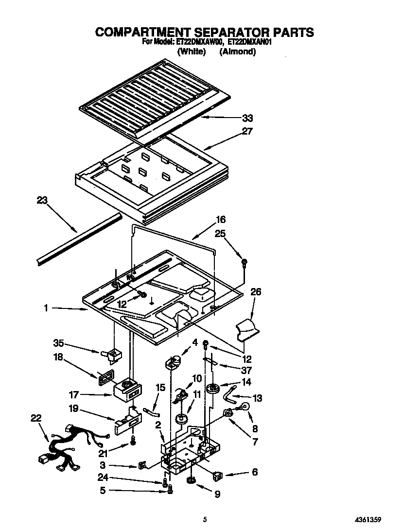 Whirlpool ET22DMXAW00 compartment separator diagram