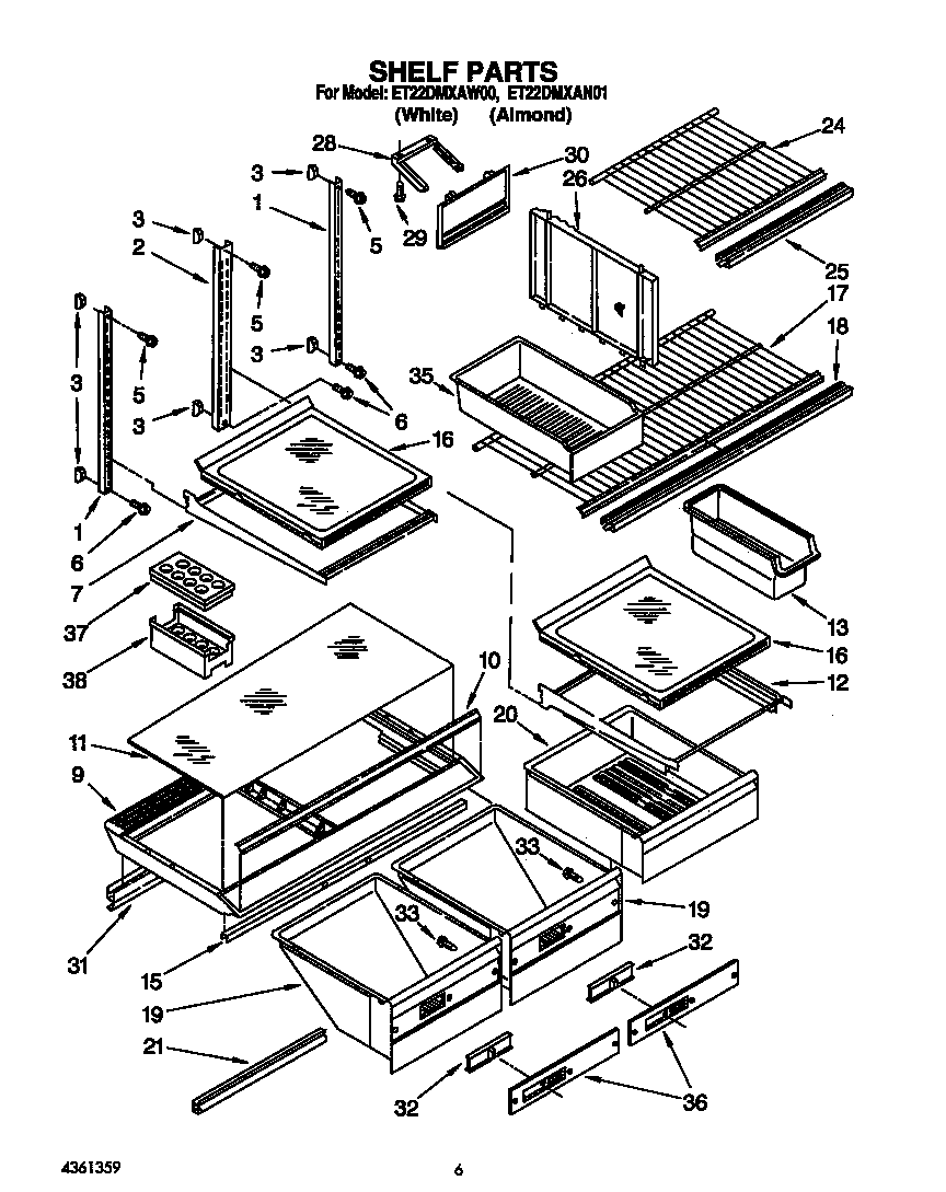 Whirlpool ET22DMXAW00 shelf diagram