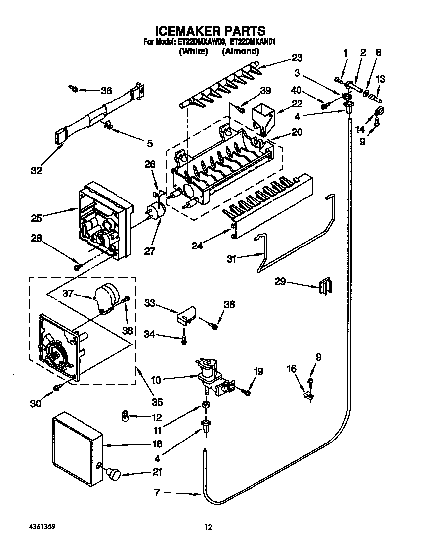 Whirlpool ET22DMXAW00 icemaker diagram