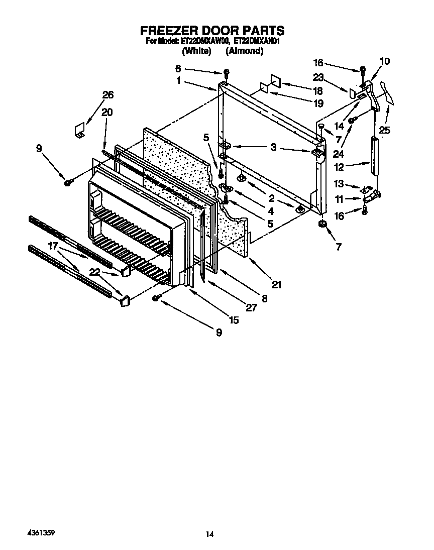 Whirlpool ET22DMXAW00 freezer door diagram