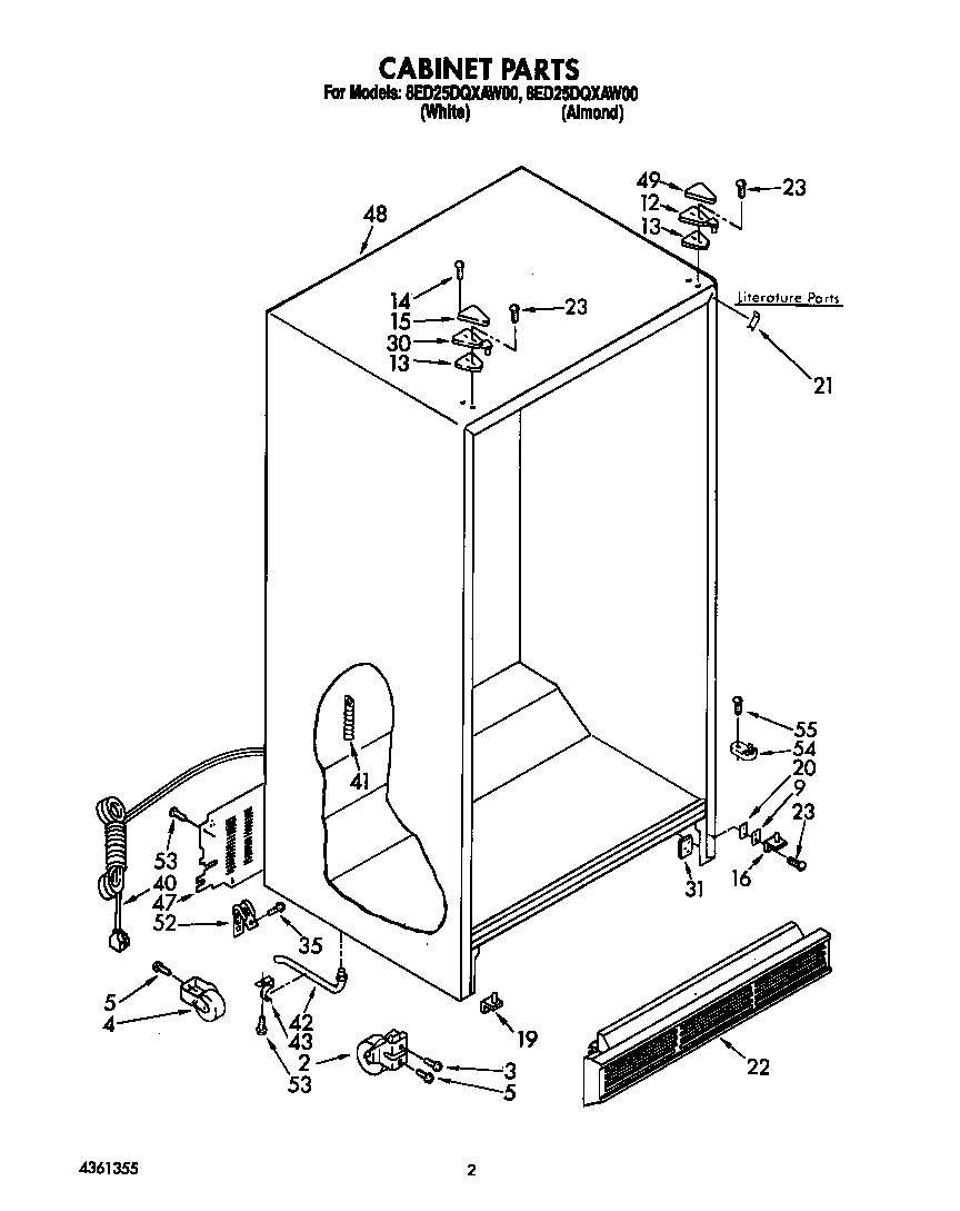 Whirlpool 8ED25DQXAW00 cabinet diagram