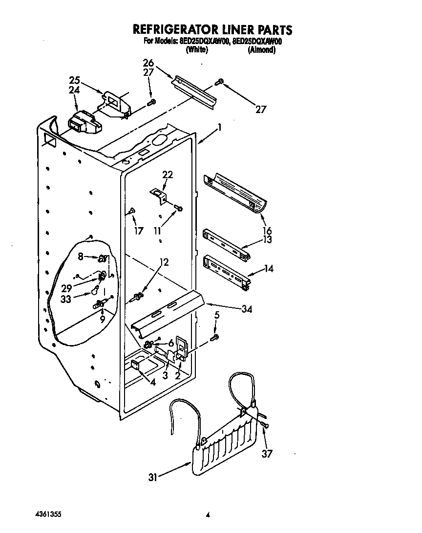 Whirlpool 8ED25DQXAW00 refrigerator liner diagram