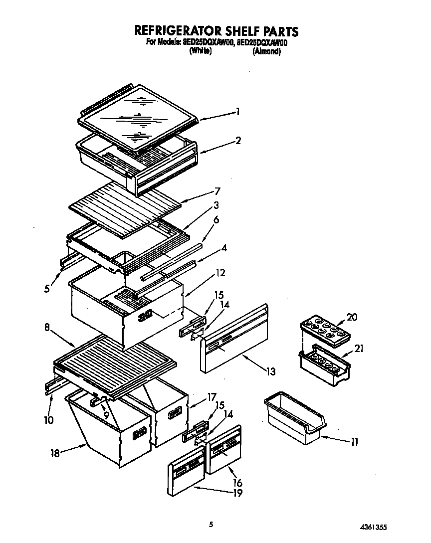 Whirlpool 8ED25DQXAW00 refrigerator shelf diagram