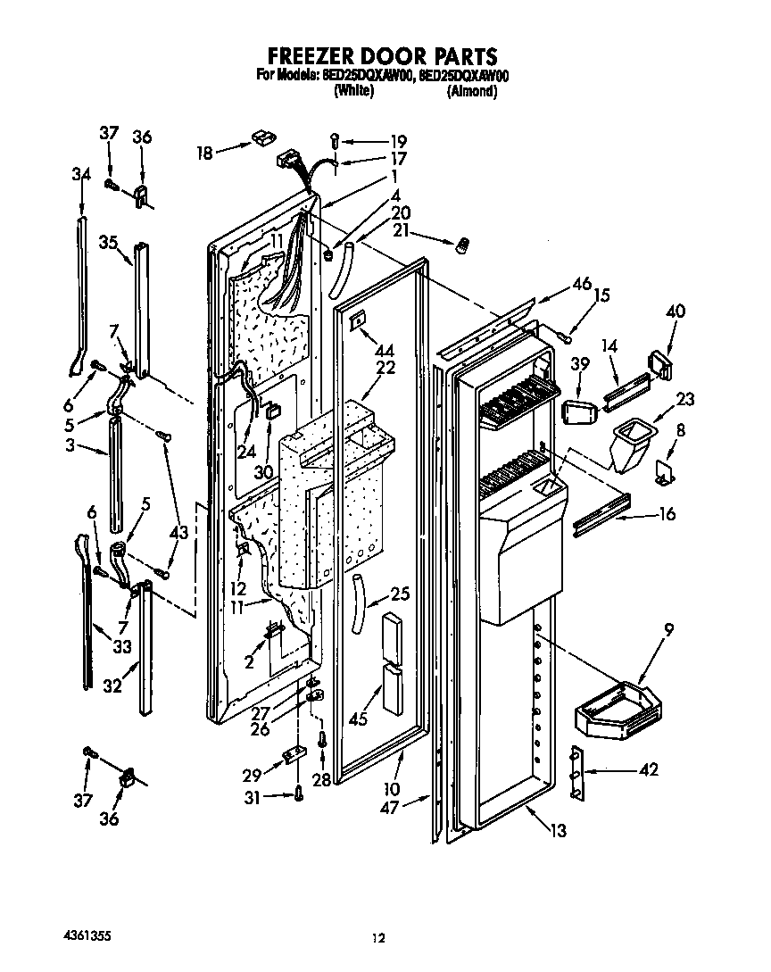 Whirlpool 8ED25DQXAW00 freezer door diagram