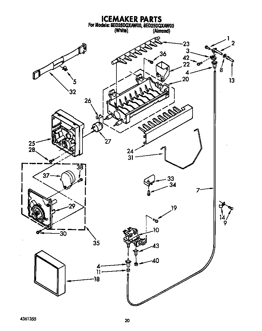 Whirlpool 8ED25DQXAW00 icemaker diagram