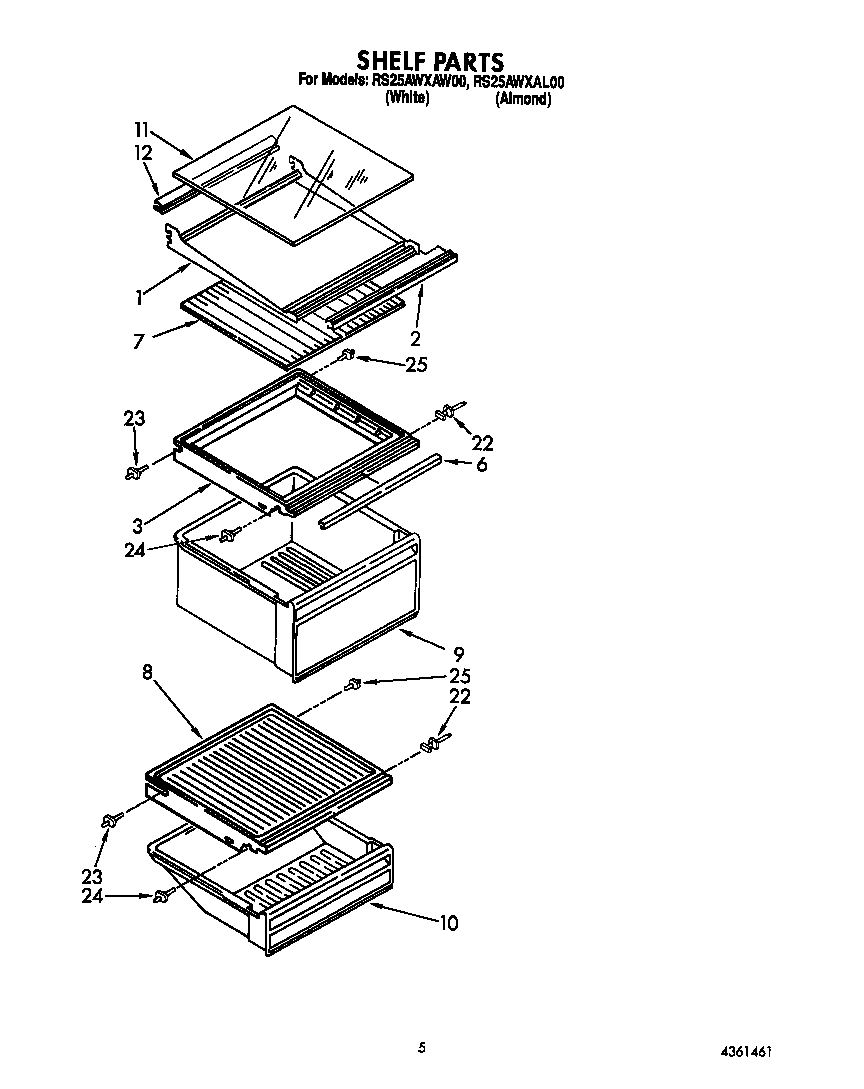 Roper RS25AWXAW00 shelf diagram