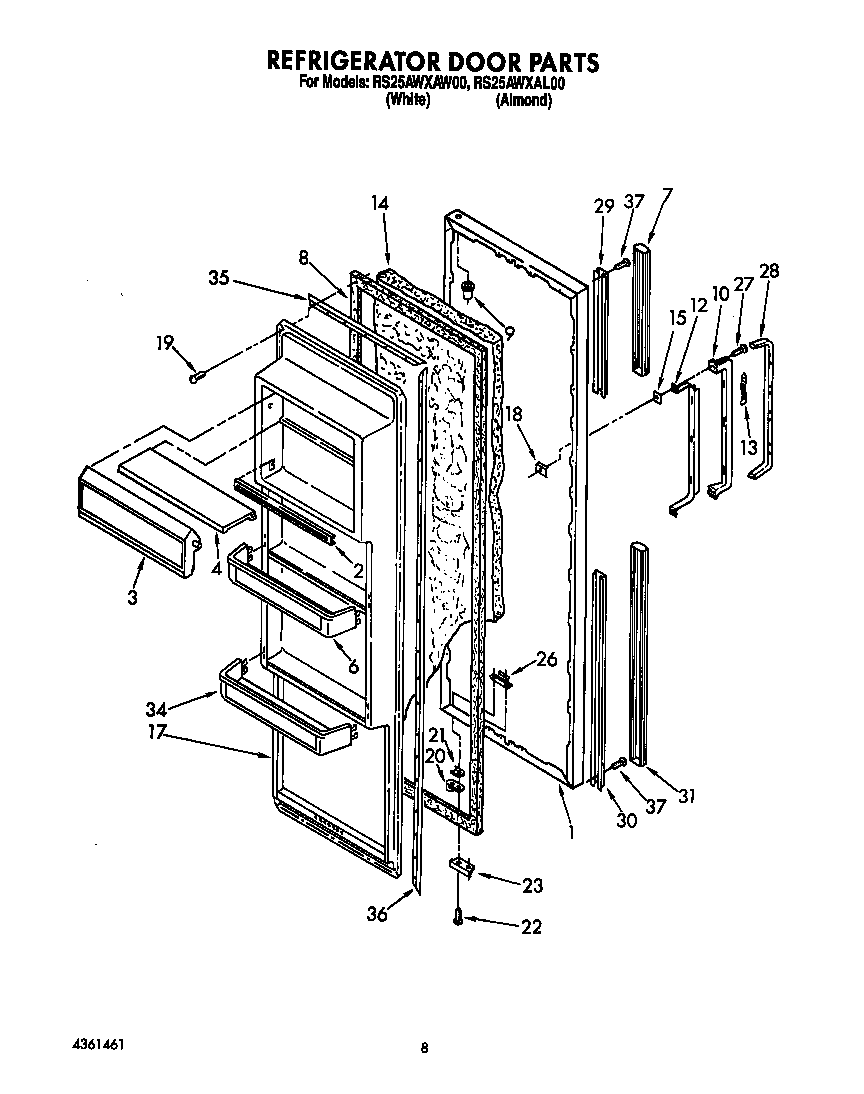 Roper RS25AWXAW00 refrigerator door diagram