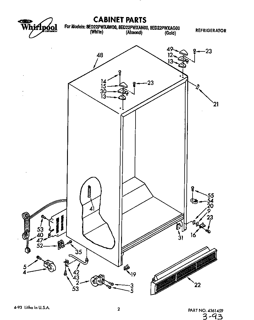 Whirlpool 8ED22PWXAW00 cabinet diagram