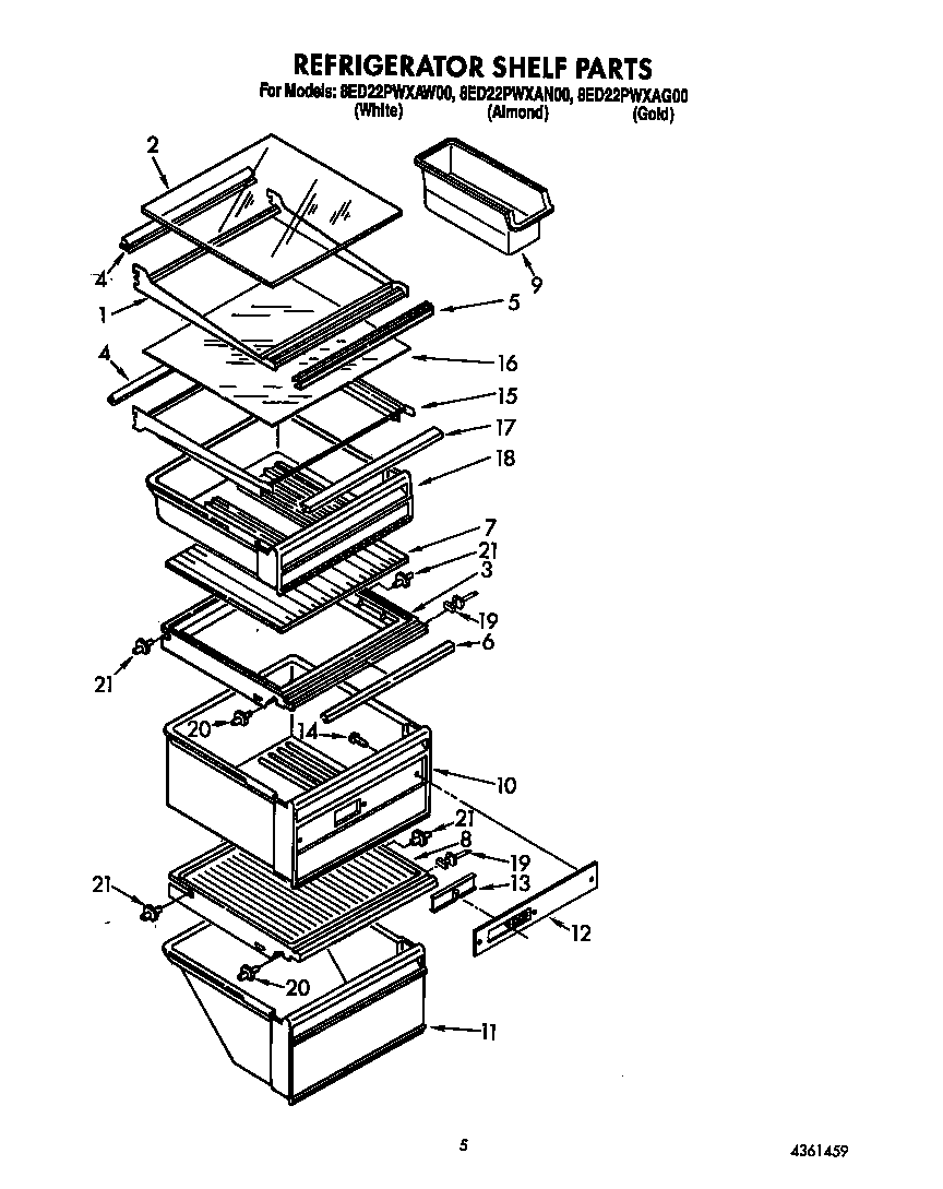 Whirlpool 8ED22PWXAW00 refrigerator shelf diagram