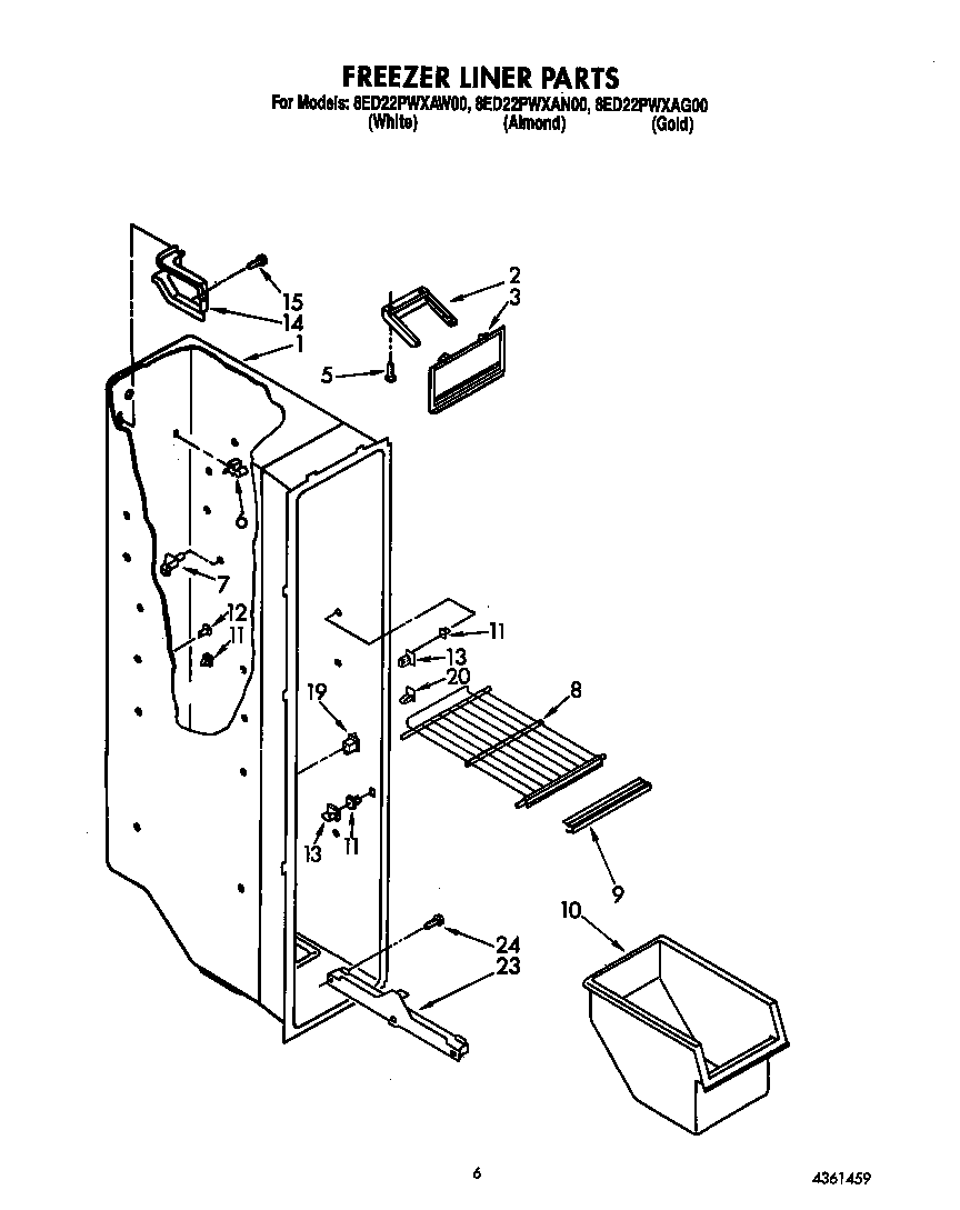 Whirlpool 8ED22PWXAW00 freezer liner diagram