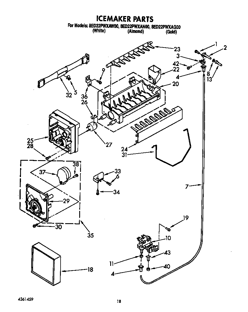 Whirlpool 8ED22PWXAW00 icemaker diagram