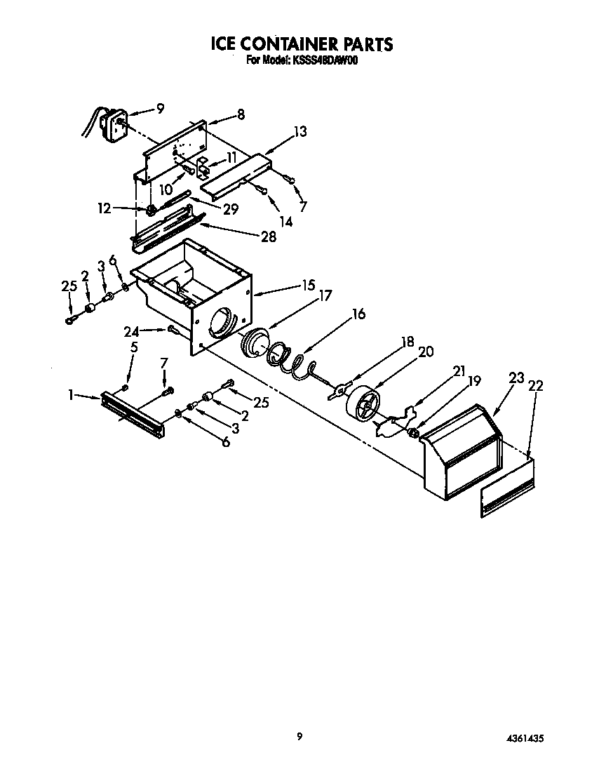 KitchenAid KSSS48DAW00 ice container diagram
