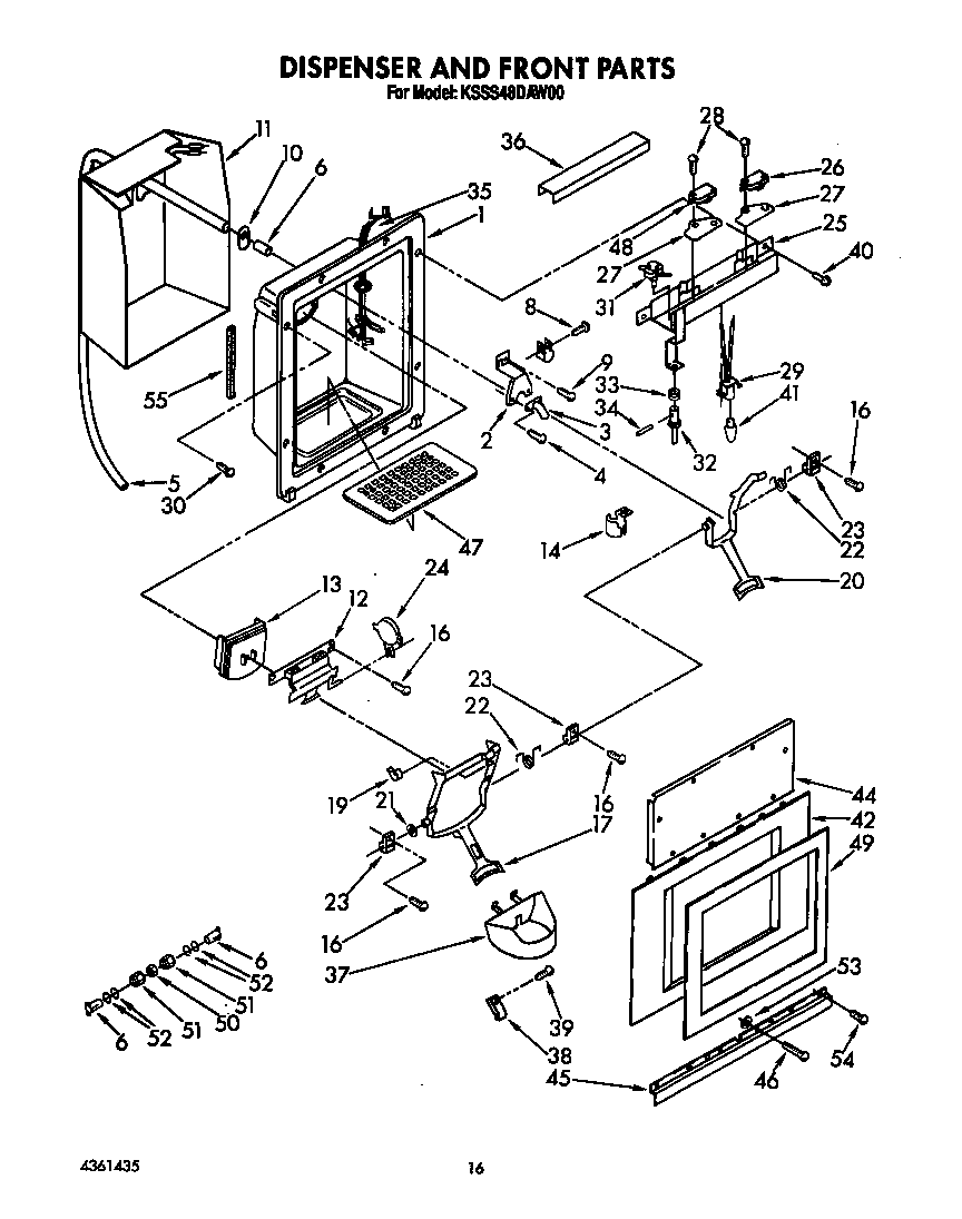 KitchenAid KSSS48DAW00 dispenser front diagram