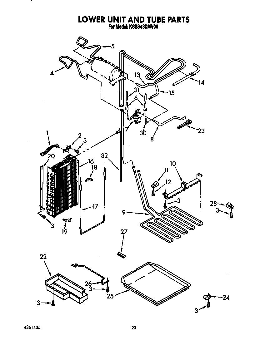 KitchenAid KSSS48DAW00 lower unit and tube diagram