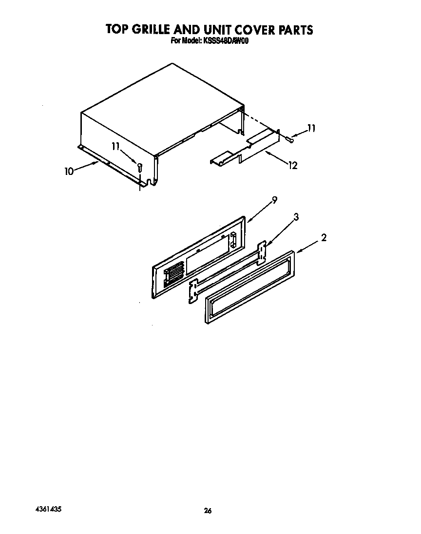 KitchenAid KSSS48DAW00 top grille and unit cover diagram
