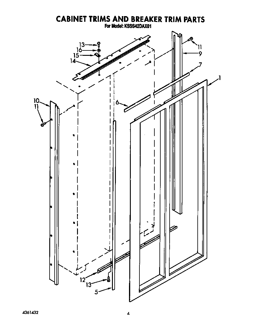 KitchenAid KSSS42DAX01 cabinet trims and breaker trim diagram