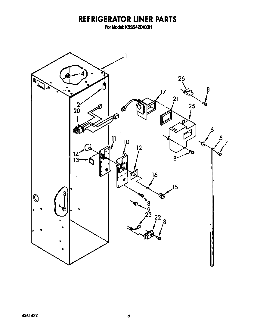 KitchenAid KSSS42DAX01 refrigerator liner diagram