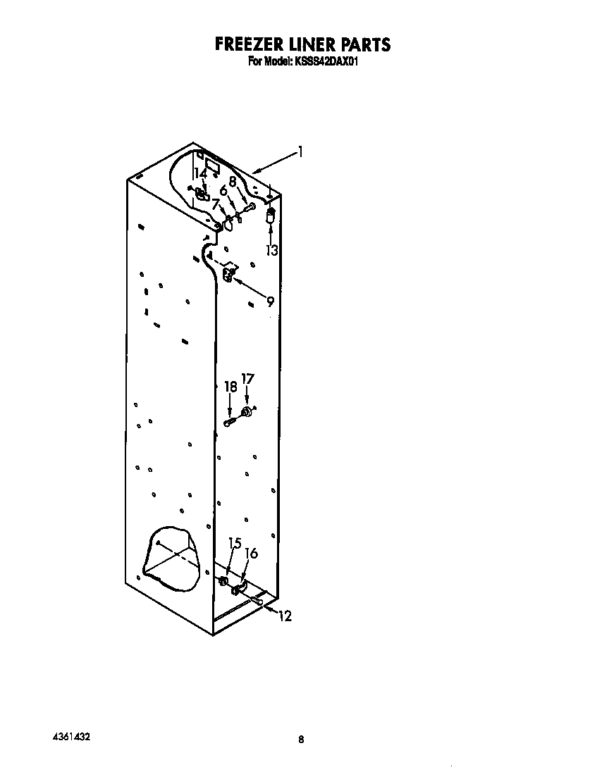 KitchenAid KSSS42DAX01 freezer liner diagram