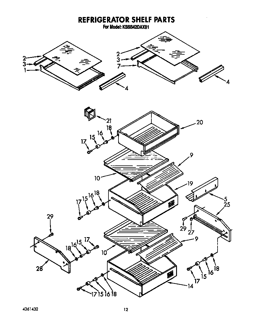 KitchenAid KSSS42DAX01 refrigerator shelf diagram