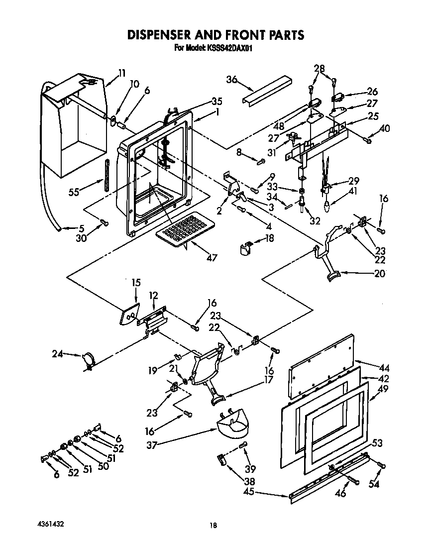 KitchenAid KSSS42DAX01 dispenser front diagram