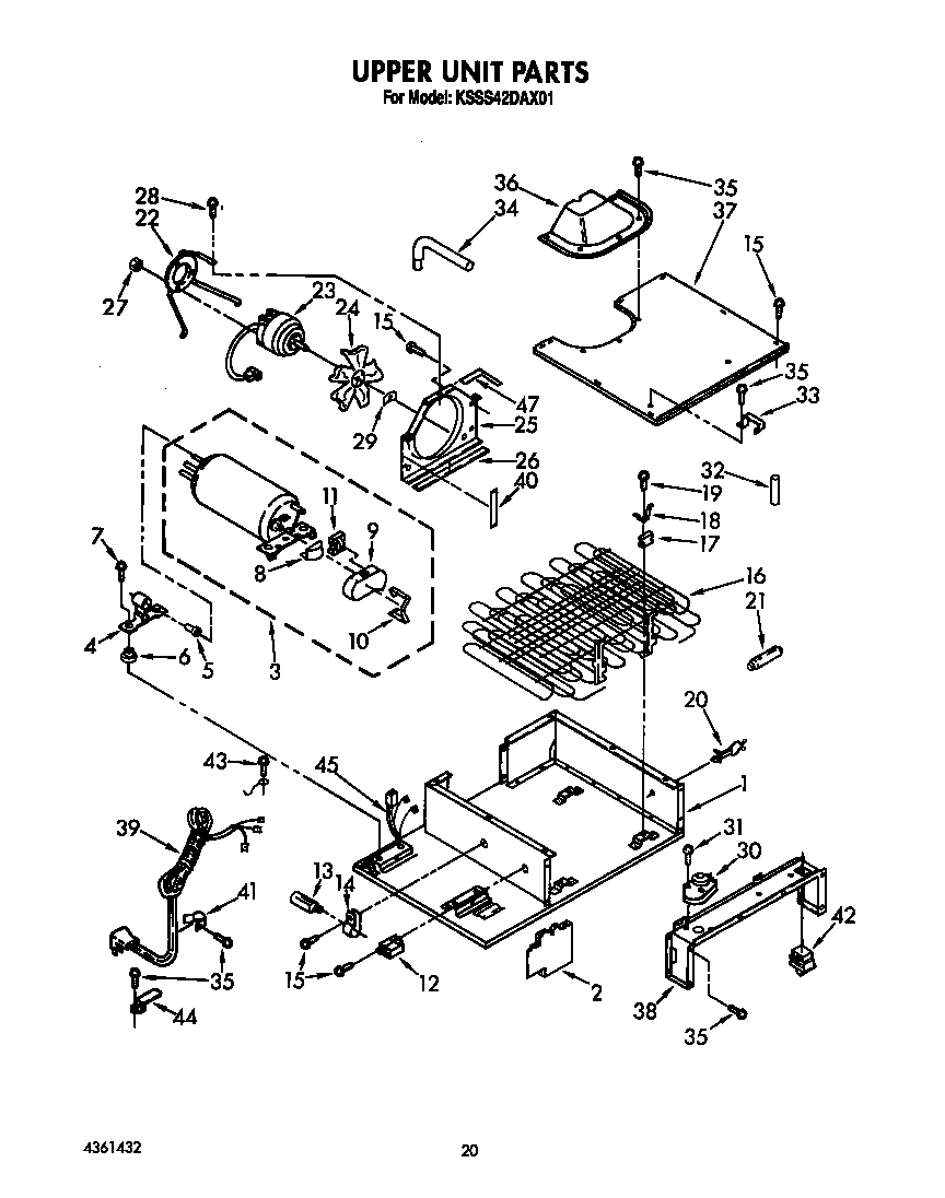 KitchenAid KSSS42DAX01 upper unit diagram
