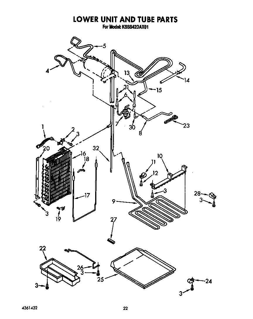 KitchenAid KSSS42DAX01 lower unit and tube diagram