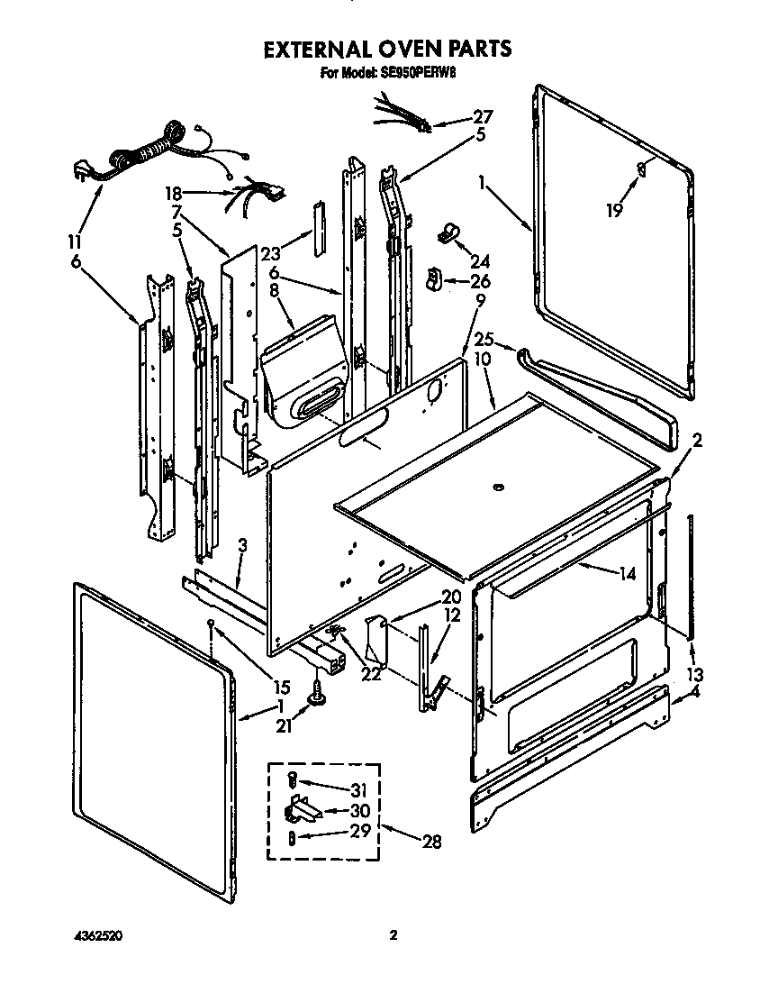 Whirlpool SE950PERW8 external oven diagram