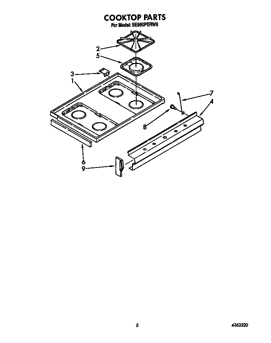 Whirlpool SE950PERW8 cooktop diagram