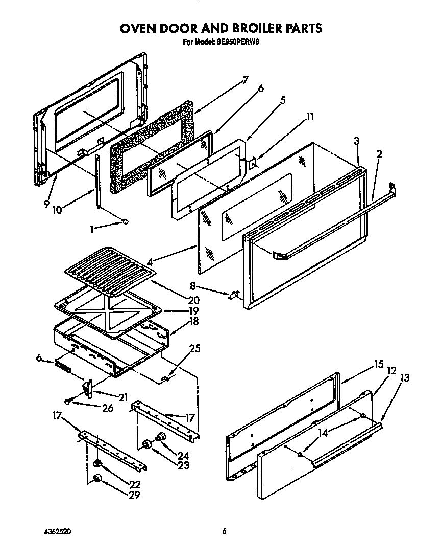 Whirlpool SE950PERW8 oven door and broiler diagram