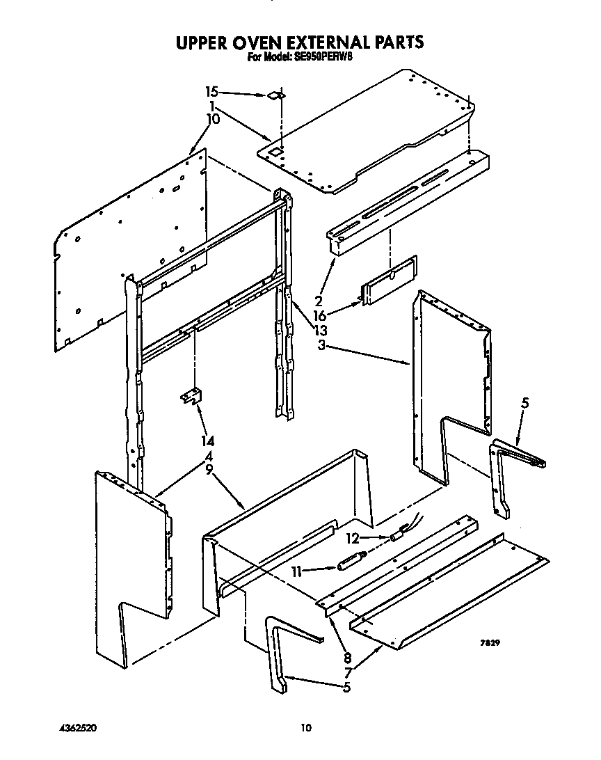 Whirlpool SE950PERW8 upper oven external diagram