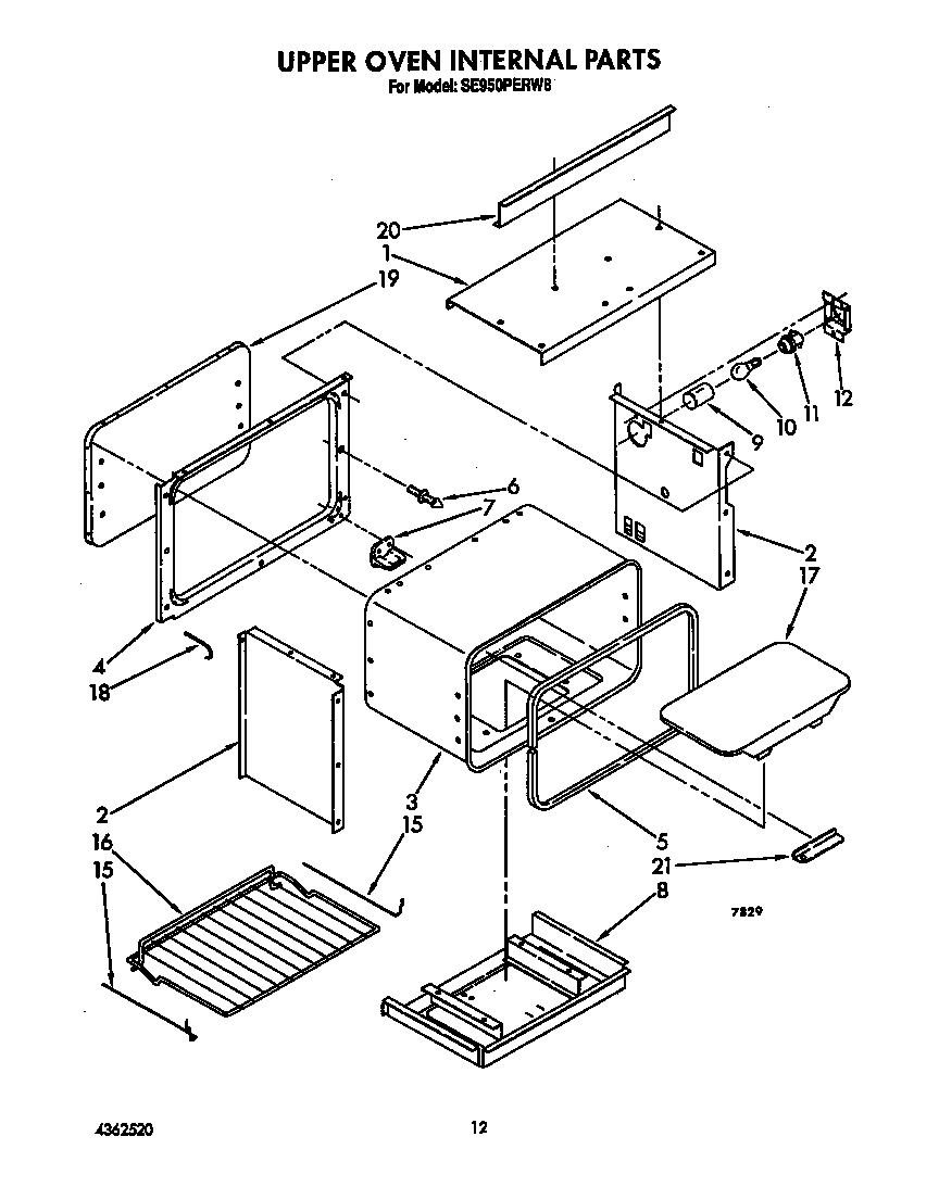 Whirlpool SE950PERW8 upper oven internal diagram