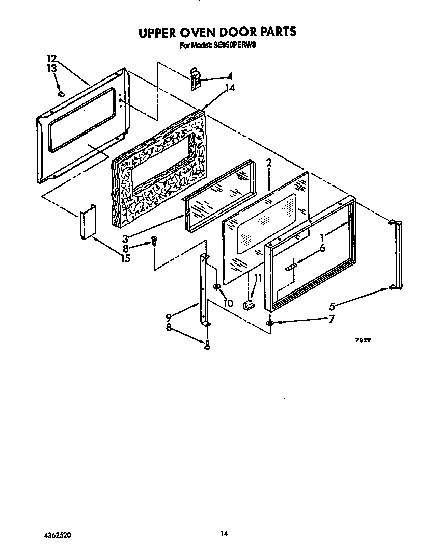 Whirlpool SE950PERW8 upper oven door diagram