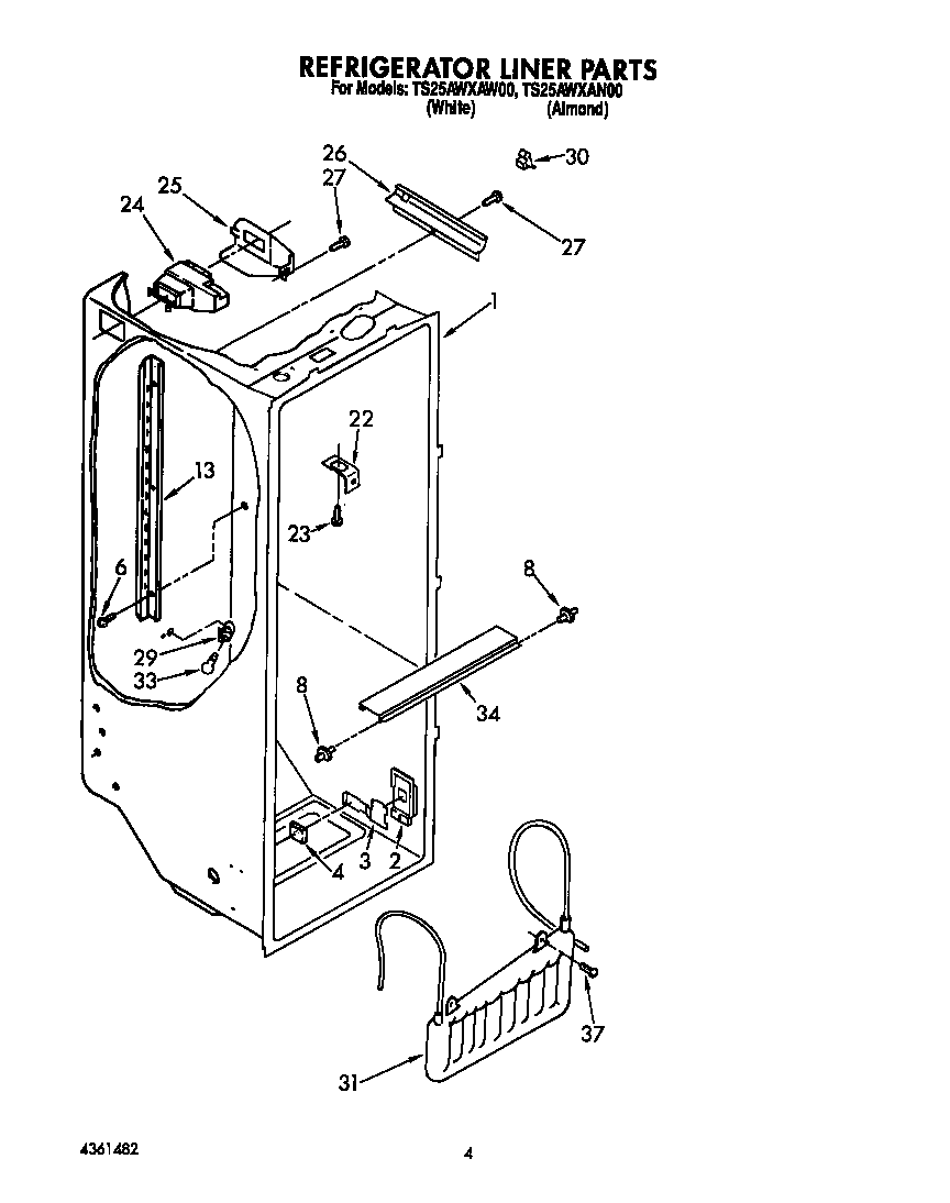 Estate TS25AWXAW00 refrigerator liner diagram