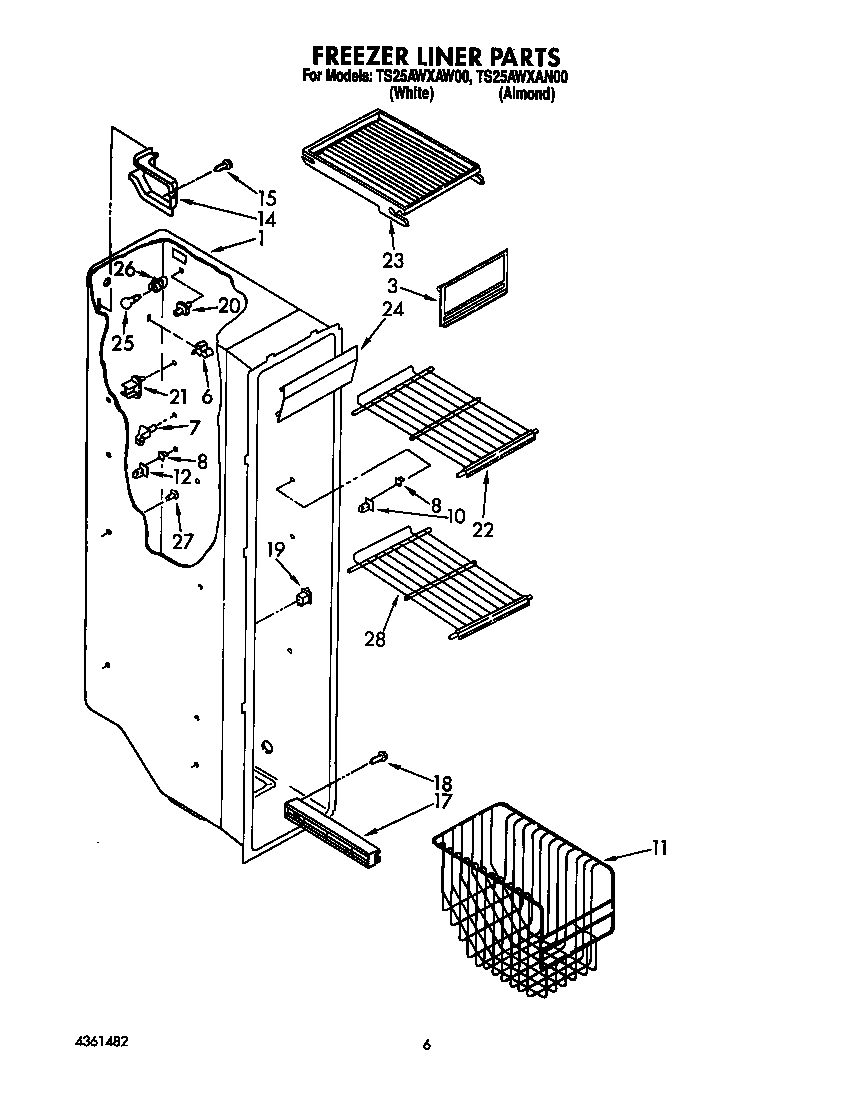 Estate TS25AWXAW00 freezer liner diagram