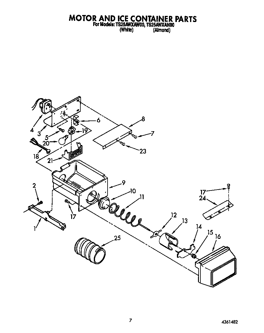 Estate TS25AWXAW00 motor and ice container diagram