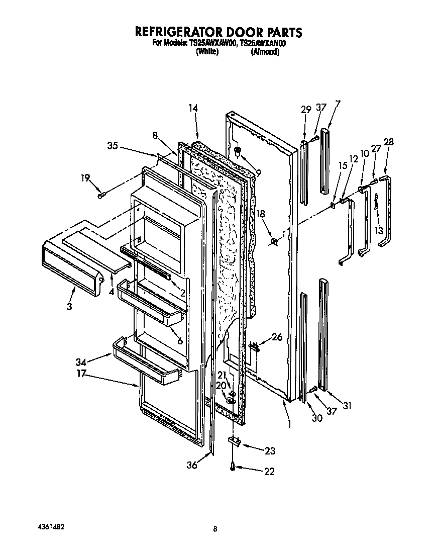 Estate TS25AWXAW00 refrigerator door diagram