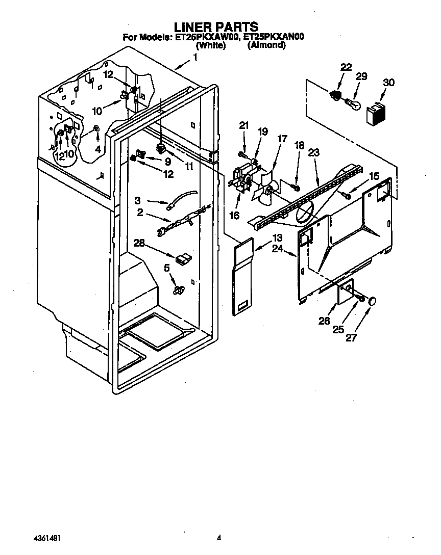 Whirlpool ET25PKXAW00 liner diagram