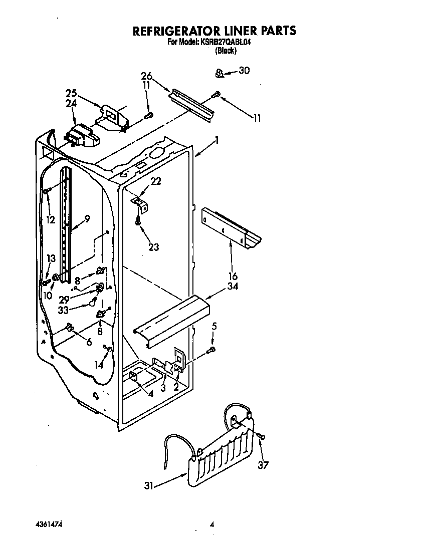 KitchenAid KSRB27QABL04 refrigerator liner diagram