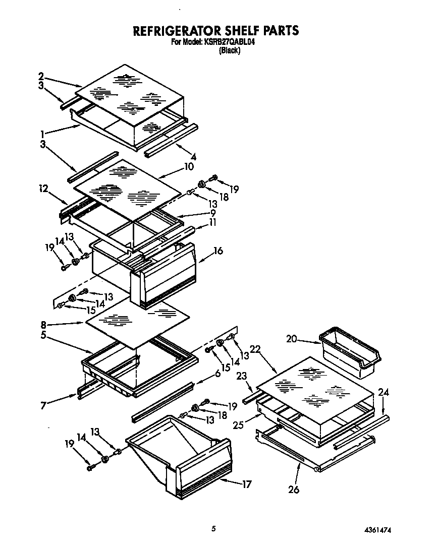 KitchenAid KSRB27QABL04 refrigerator shelf diagram