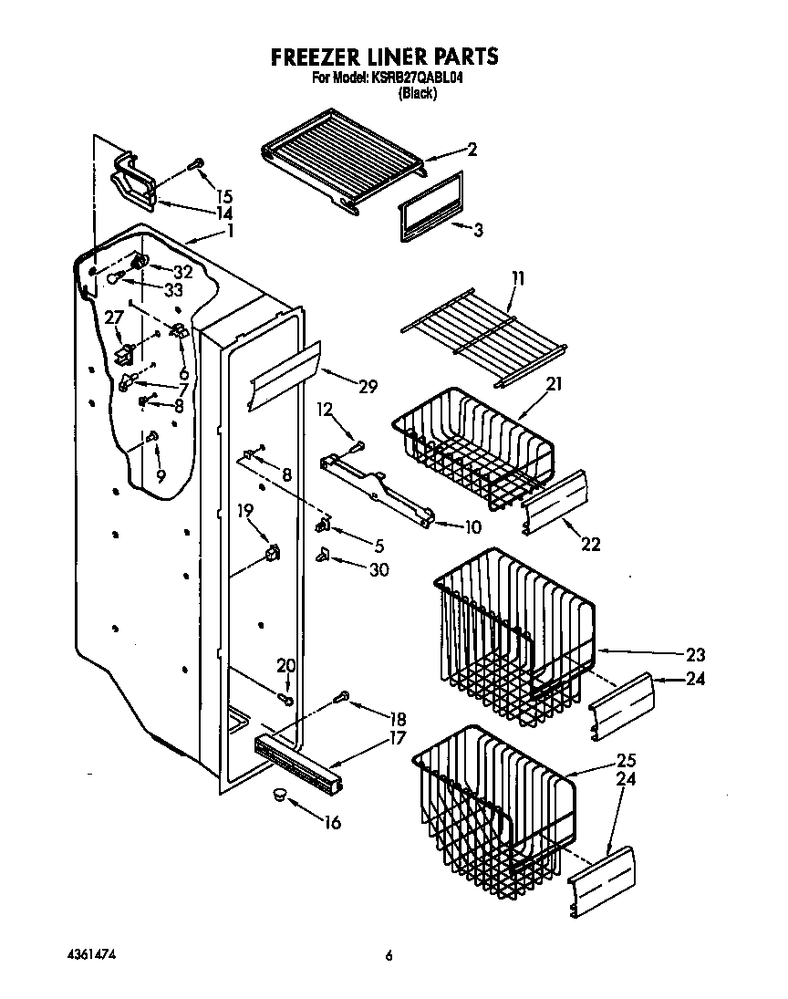 KitchenAid KSRB27QABL04 freezer liner diagram