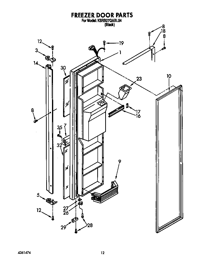 KitchenAid KSRB27QABL04 freezer door diagram