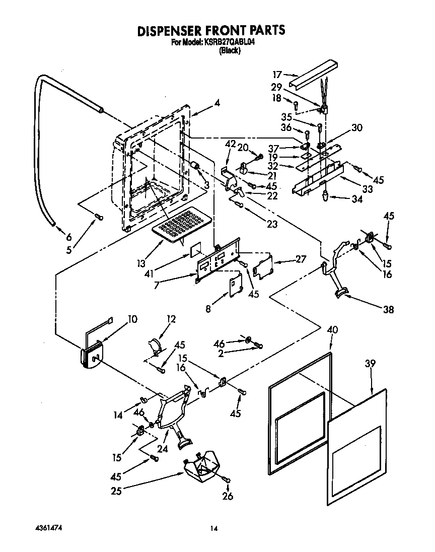 KitchenAid KSRB27QABL04 dispenser front diagram