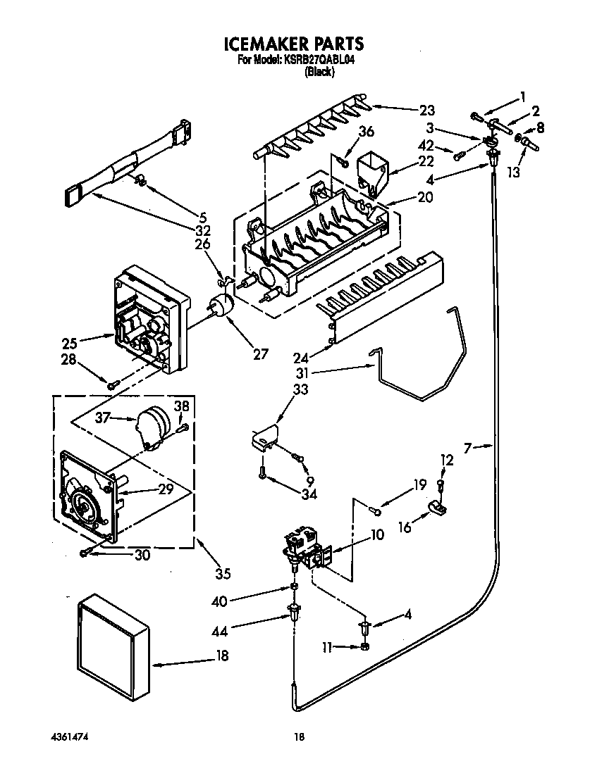 KitchenAid KSRB27QABL04 icemaker diagram